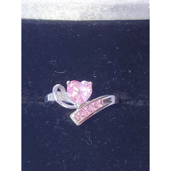 Diamond and Pink Topaz Heart 10k Ring